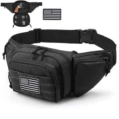 Vdones Tactical Fanny Pack Gun Holster Concealed Carry Pistol Military Tactical Waist Bag Waterproof Molle EDC Pouch with USA Flag Patch