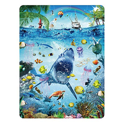 MINIWHALE Kids Puzzle for Kids Ages 4-8 Ocean Floor Puzzle/Underwater Shark Pattern Design Puzzle/Raising Children Recognition Promotes Hand Eye Coordinatio (Glow in The Dark,46Pcs,24x18in)