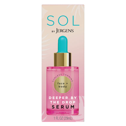 Jergens SOL Deeper by the Drop Self Tanning Drops, Tanning Water, Add to Lotions, Serums, and Oils for Custom Tan, for Year-Round Glow, 1 Fluid Ounce