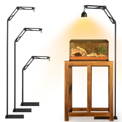 Extra Tall Adjustable Reptile Lamp Stand with Heavy Base for Terrarium Heat Lamps Metal Floor Reptile Light Holder Ficture for Aquarium Tortoise Habitat Bearded Dragon Tank (With Hook)