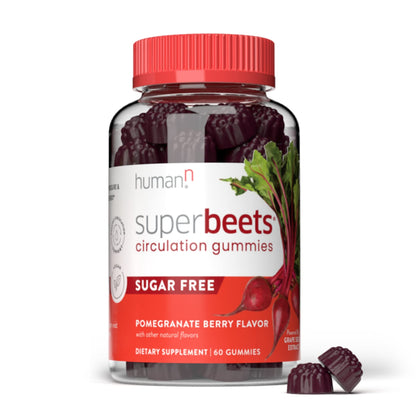 humanN SuperBeets Circulation Gummies - Heart-Healthy Energy, Grape Seed Extract & Beet Root Powder - Pomegranate Berry Flavor, 60 Count