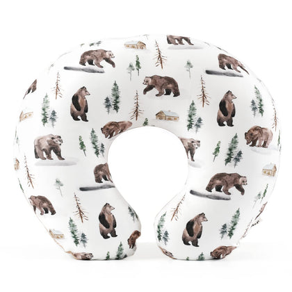 GRSSDER Nursing Pillow Cover Stretchy Soft Minky Fabric Removable Covers for Breastfeeding Pillows, Comfortable Slipcover for Baby Boy and Girls, Jungle Bear/Rainbow