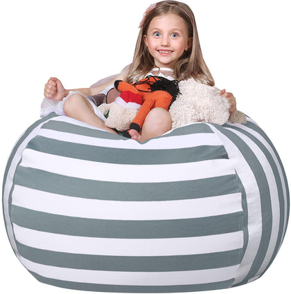 Wekapo Stuffed Animal Storage Bean Bag Chair Cover for Kids | Stuffable Zipper Beanbag for Organizing Children Plush Toys Large Premium Cotton Canvas (Gray, XX-Large)