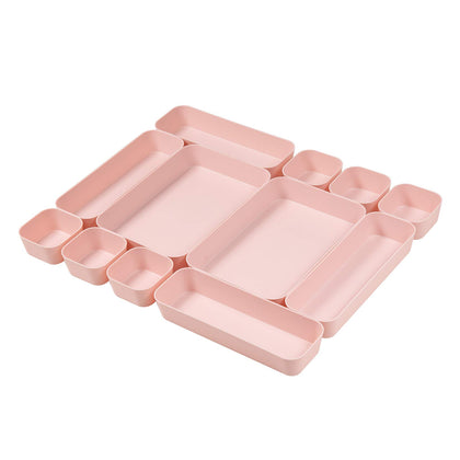 Backerysupply Set Of 12 Pink Color Plastic Desk Drawer Organizers For Makeup Bathroom Office Kitchen Vanity Drawer Storage Box Container