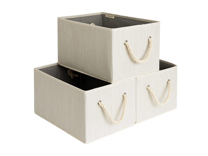 StorageWorks Large Storage Baskets for Organizing, Foldable Storage Baskets for Shelves, Fabric Storage Bins with Handles, Beige, White & Ivory, 3-Pack