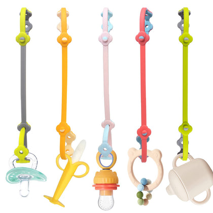 Toy Straps for Baby 5PK Silicone Toy Leash Holder for Stroller HighChairs Car seat, Secure-A-Toy Adjustable Length to Keep Toys Clean