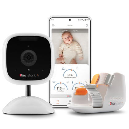 Masimo Stork Vitals+ - Smart Home Baby Monitoring System - Delivers Continuous Health Data, Two-Way Audio & Video for Your Baby - Includes Stork Boot, Camera & App