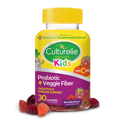 Culturelle Daily Probiotic for Kids + Veggie Fiber Gummies (Ages 3+) - 30 Count - Digestive Health & Immune Support - Berry Flavor with a Vitamin C Boost