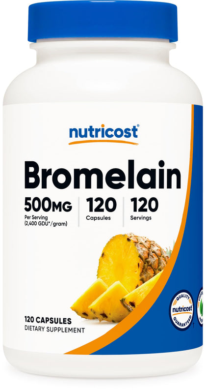 Nutricost Bromelain 500mg, 120 Vegetarian Capsules - Bromelain (2400 GDU/g), Non-GMO, Gluten Free
