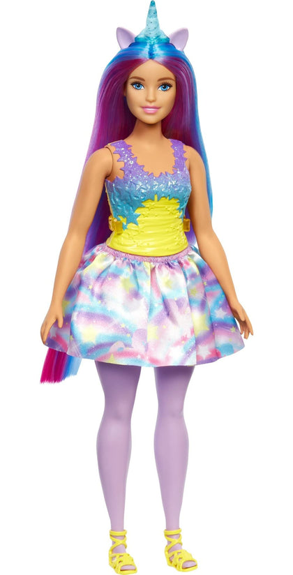Barbie Dreamtopia Doll with Removable Unicorn Headband & Tail, Blue & Purple Fantasy Hair & Rainbow Skirt, Unicorn Toy