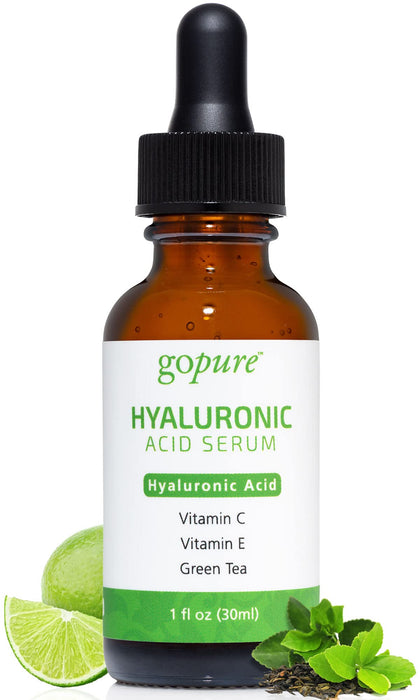 goPure Hyaluronic Acid Serum - Face Serum for Glowing Skin with Vitamin C and E, and Green Tea, Anti-Aging Serum to Visibly Improve Dry and Wrinkled-Looking Skin - 1 fl oz