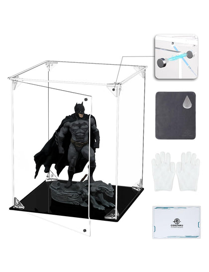 COOLTAKU Clear Acrylic Display Case, Front-Opening Door with Magnetic Buckle, Assemble Display Box with Black Base, Dustproof Protection Showcase for Figure Collection (8x8x10 inch, 20x20x25 cm)