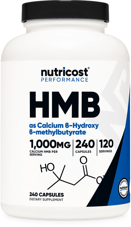 Nutricost HMB (Beta-Hydroxy Beta-Methylbutyrate) 1000mg (240 Capsules) - 500mg Per Capsule, 120 Servings - Gluten Free and Non-GMO