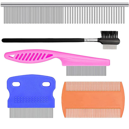 SKYPIA 5 Pcs Dog Comb Tear Stain Remover for Dogs Flea Comb Dog Combs for Grooming Small Dogs Flea Comb for Cats Dog Grooming Kit Pet Combs Small Dog Combs