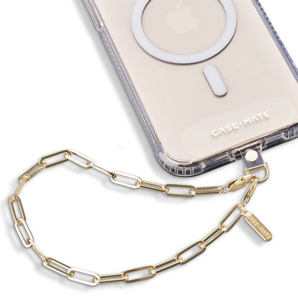 Case-Mate Phone Charm with Gold Metal Chain - Detachable Phone Lanyard, Hands-Free Wrist Strap, Adjustable Phone Strap Grip, Accessory for Women - iPhone 15 Pro Max/ 14 Pro Max/ 13 Pro Max/ 12 - Gold