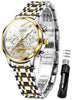 OLEVS Womens Watches Chronograph Luxury Diamond Dress Quartz White Wrist Watches Stainless Steel Waterproof Luminous