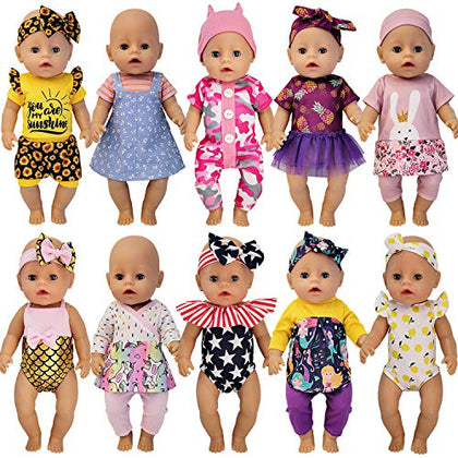 10 Sets 14-16 Inch Baby Doll Clothes Dress Outfits Headbands Accessories fits New Born 43cm Baby Doll, 15 inch Baby Doll, 18 Inch Doll