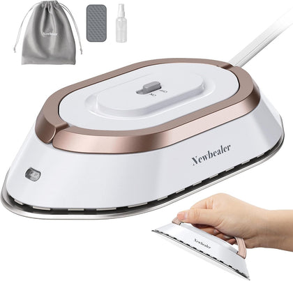 Newbealer Travel Iron with Dual Voltage - 120V/220V Lightweight Dry for Clothes (No Steam), Non-Stick Ceramic Soleplate, 302? Mini Heat Press Machine, w/Spray Bottle, Pouch & Silicone Stand