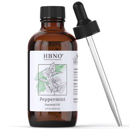 HBNO Peppermint Essential Oil - Huge 4 oz (120ml) Value Size - Natural Peppermint Oil, Steam Distilled - Perfect for Cleaning, Aromatherapy, DIY, Soap & Diffuser - Peppermint Essential Oils
