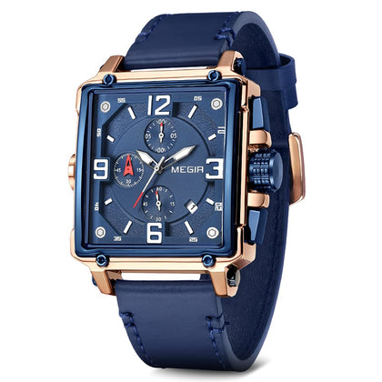 MEGIR Men's Analogue Military Chronograph Luminous Quartz Watch with Fashion Leather Strap for Sport & Business Work (2061 Blue)