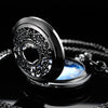 Tiong Exquise Starry Blue Hollow Case Quartz Pocket Watch Roman Numerals Retro Watches Souvenir Gift for Men Women