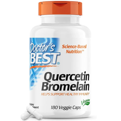 Doctor's Best Quercetin Bromelain, Immunity Support Capsule, Heart, Joint & Healthy Respiratory System, Non-GMO, Vegan, Gluten Free, Soy Free,180 VC