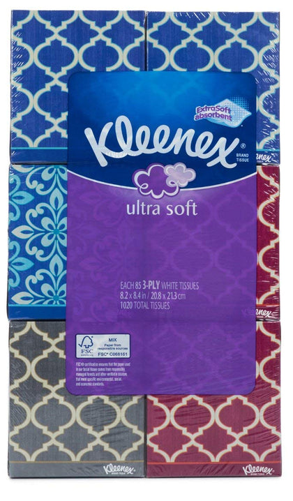 Kleenex Ultra Soft Tissues, 3-Ply, Pack of 6 Each 85 Count