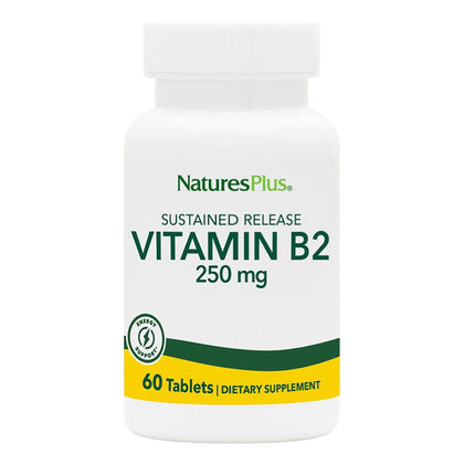 NaturesPlus Vitamin B2 (Riboflavin) - 250 mg, 60 Vegetarian Tablets, Sustained Release - Natural Energy & Metabolism Booster, Promotes Overall Health - Gluten-Free - 60 Servings