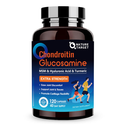 NATURE TARGET Glucosamine Chondroitin MSM, Joint Support Supplement, Shellfish Free, Turmeric Boswellia, Hyaluronic Acid, Collagen, Calium for Cartilage and Bone Health,120 Capsules, 40 Servings