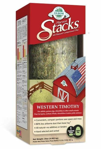 Oxbow Animal Health Harvest Hay Stacks - Western Timothy Hay - All Natural Hay for Rabbits, Guinea Pigs, Chinchillas, Hamsters & Gerbils - 35 oz.