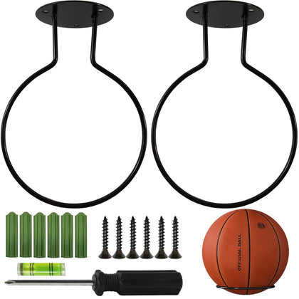 YOOHUA 2PCS Sport Wall Mounted Ball Storage Sports Ball Holder Rack Display Storage Steel for Basketball Volleyball Rugby Soccer