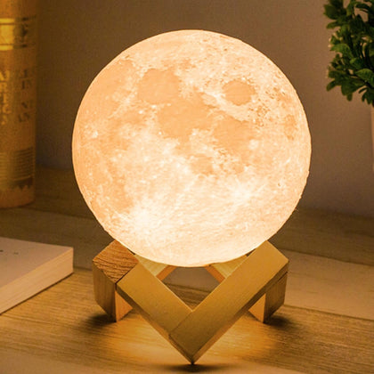Mydethun Moon Lamp - Home Décor, with Brightness Control, LED Night Light, Bedroom, Living Room, Sleep Training Meditation, Birthday Gifts for Kids Women, with Wooden Base, 4.7 inch, White & Yellow