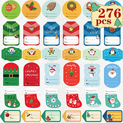 Joy Bang 276 PCS Christmas Gift Tags Stickers Labels, Self Adhesive Present Name to and from Labels Decals for Gift, Winter Holiday Xmas Santa Snowman Tree Greeting Tags