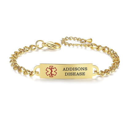 AOAMID Medical Alert Bracelet for Women Adjustable Personalized Free Engrave Blood thinner Stainless Steel Medical ID Bracelets 6.5-8 Inch(Gold)