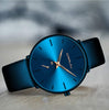Mens Watches Ultra-Thin Minimalist Waterproof-Fashion Wrist Watch for Men Unisex Dress with Blue Leather Band-Gold Hands Blue Face