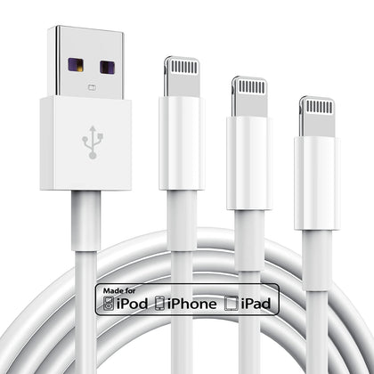 3 Pack Apple MFi Certified Charger Cable 6ft, Lightning to USB Cable Cord 6 Foot, 2.4A Fast Charging,Apple Phone Long Chargers for iPhone 13/12/11/11Pro/11Max/ X/XS/XR/XS Max/8/7/6