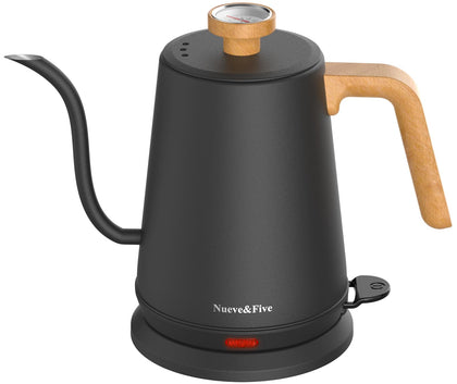 Nueve&Five Gooseneck Electric Kettle with Thermometer? Black Electric Kettle 1L with Auto Shut-Off?1000W Hot Water Kettle of Stainless Steel? Pour Over Kettle for Coffee & Tea