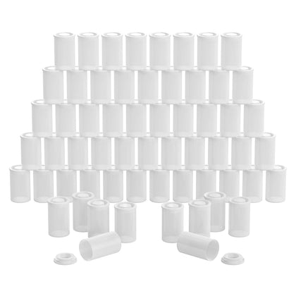 Houseables Film Canisters w/ Caps, 60 Pk, 35MM Empty Camera Reel Containers, for Rockets, White, 8 OZ, 2