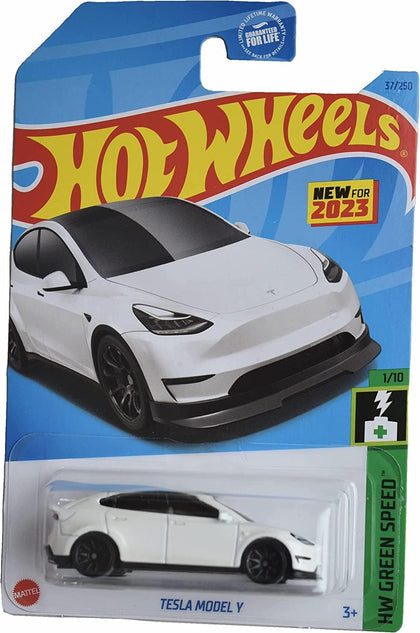 Hot Wheels - Tesla Model Y - White - HW Green Speed - 2023 - Mint/NrMint Ships Bubble Wrapped in a Box