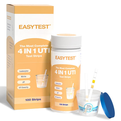 4 in 1 UTI Test Strips for Women, Men & Kids - 100 Strips - Quick & Accurate Urinary Tract Infection Test Strips - Clinically Tested - Easy to Test Leukocytes, Nitrite, pH, UTI Severity (Blood)
