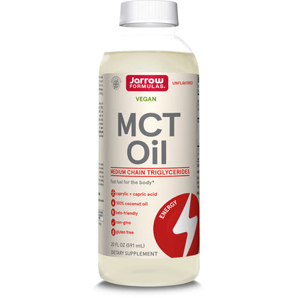 Jarrow Formulas MCT Oil - 20 fl oz - Fast Fuel for Brain & Muscles - Caprylic (C8) + Capric Acid (C10) - Ketogenic Diet Friendly - Dietary Supplement - Unflavored