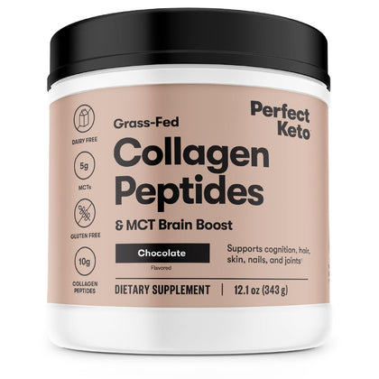 Perfect Keto Collagen Peptides Protein Powder with MCT Oil | Hydrolyzed Collagen, Type I & III Supplement | Non-GMO, Gluten Free, Grassfed, Keto Creamer in Coffee | Shakes for Women & Men - Chocolate
