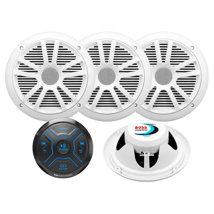BOSS Audio Systems MG250W.64 Marine Speakers and Gauge Receiver (Built-in 4 CH Amplifier) Package - IPX6 Weatherproof, Bluetooth Audio, No CD, USB, Aux-in, 6.5 Inch Speakers, Full Range