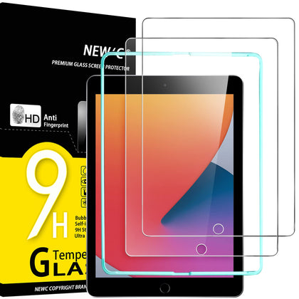 NEW'C [2 Pack Designed for iPad 10.2 Inch (2021/2020/2019 Model, 9th/8th/7th Generation) Screen Protector Tempered Glass, Bubble Free, Ultra Resistant (Easy Installation Frame)