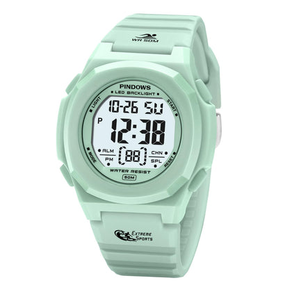 PINDOWS Watches for Women, Digital Sports Watch 50M Waterproof LED Backlight Calendar Wrist Watch with Alarm Clock.