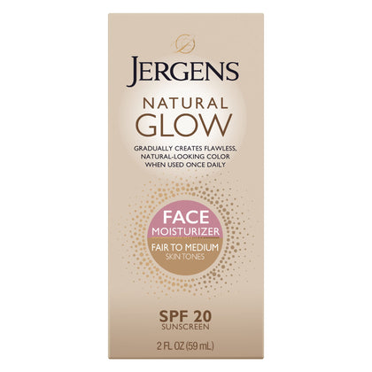 Jergens Natural Glow Face Moisturizer with SPF 20 Sunscreen, Fair to Medium Skin, Oil Free, UVA/UVB Protection - 2 oz