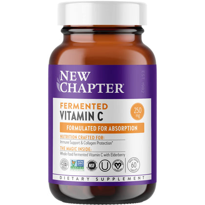 New Chapter Fermented Vitamin C + Elderberry, ONE Daily for Immune Support & Collagen Protection, Made with Organic Herbs, Certified Vegan, Gluten Free, 60 Count