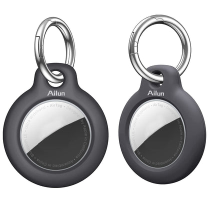 Ailun [2Pack Hard PC Cover for AirTag,Shockproof Cover Loop with Keychain Ring Holder Skin Protector Protective Case Tracker Finder Locator Anti-Lost Protector Holder for AirTags,Wear-Resistant Black