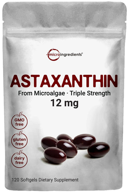 Astaxanthin 12mg, 120 Softgels, 4 Month Supply | Premium Astaxanthin Antioxidant Supplements | Fresh Microalgae Source | Supports Eye, Joint, & Internal Circulation Health | Easy to Swallow