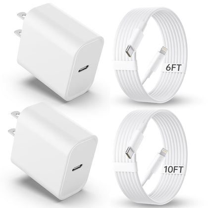iPhone Charger Fast Charging?MFi Certified? 2Pack 20W PD USB C Wall Charger 6&10FT Cable Fasting Charging Adapter Compatible with iPhone 14Pro/13 Pro/12/12 Pro Max/11 Pro Max/XS Max/XS/XR/X/8 and More